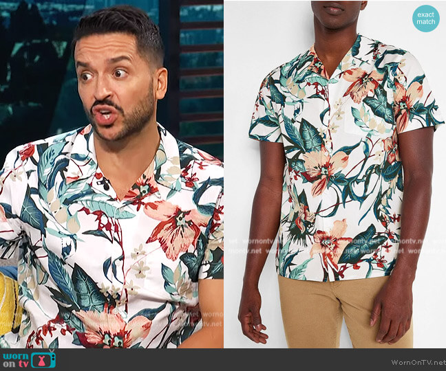 Dominic Brand Slim Floral STretch Cotton Shirt worn by Jai Rodriguez on E! News Daily Pop