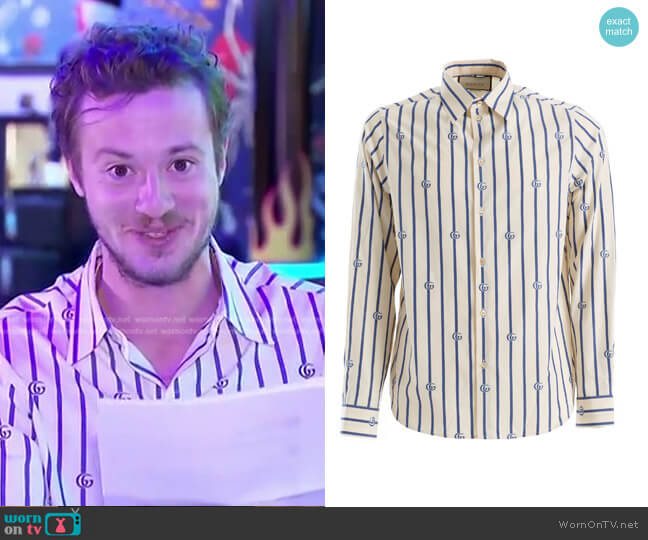 Gucci Double G Stripe Shirt worn by Joseph Quinn on Access Hollywood