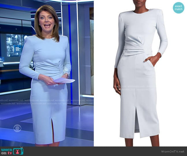 Draped Front-Slit Jersey Knit Dress by Giorgio Armani worn by Norah O'Donnell on CBS Evening News