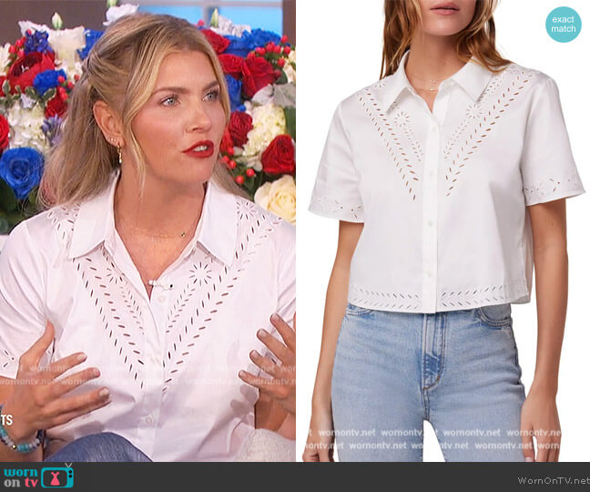 The Broderie Stretch Cotton Shirt by Favorite Daughter worn by Amanda Kloots on The Talk