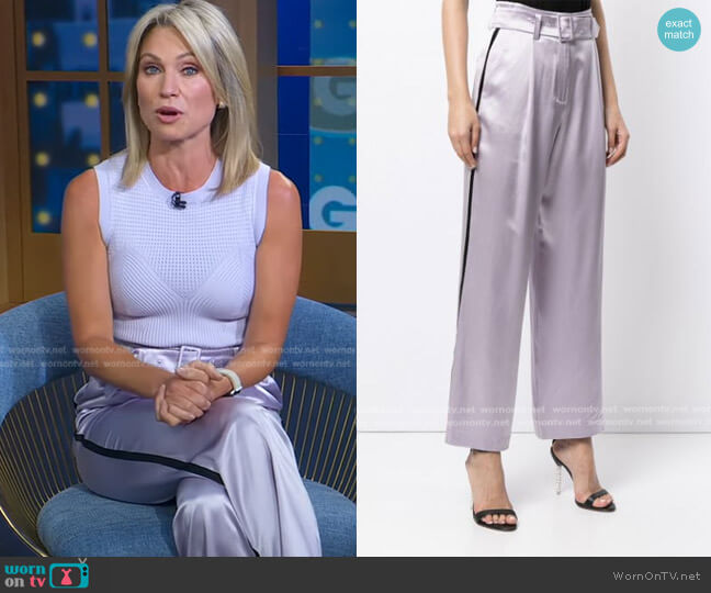 Belted Silk Trousers by Fleur Du Mal worn by Amy Robach on Good Morning America