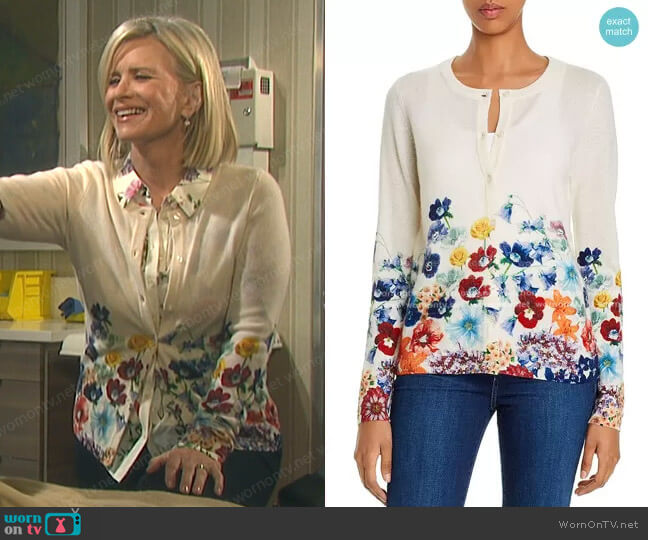 C by Bloomingdale's Floral Cashmere Cardigan worn by Kayla Brady (Mary Beth Evans) on Days of our Lives