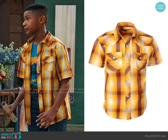 Gioberti Boys Western Plaid Pearl Snap-on Buttons Short Sleeve Shirt worn by Bill (Alfred Lewis) on Bunkd