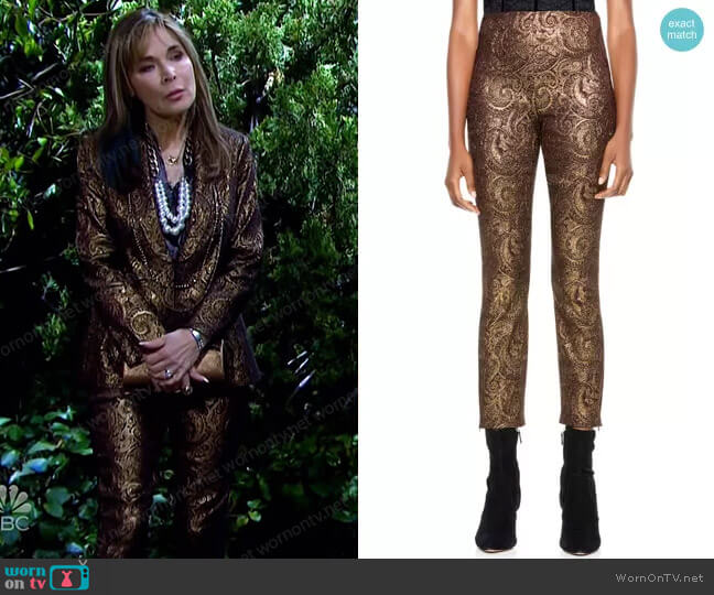 Gloriane Metallic Paisley Jacquard Pants by Alice + Olivia worn by Kate Roberts (Lauren Koslow) on Days of our Lives