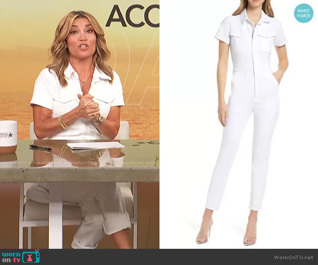 Good American Fit for Success Stretch Cotton Twill Jumpsuit worn by Kit Hoover on Access Hollywood