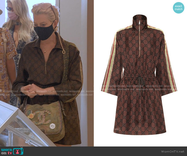 GG Supreme Print Silk Dress by Gucci worn by Dorinda Medley on The Real Housewives Ultimate Girls Trip