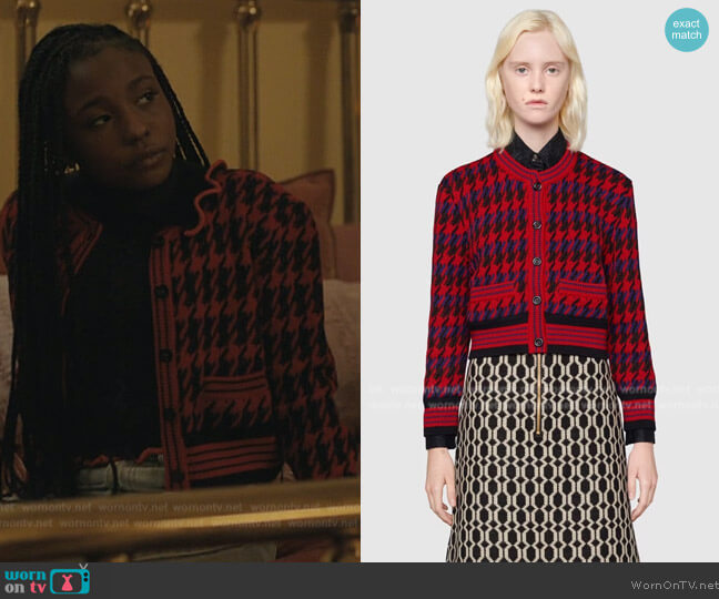 Gucci Houndstooth Wool Cropped Cardigan worn by Jemma St. John (Judae'a) on The Chi