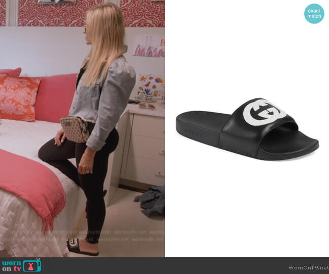 Gucci Pursuit Logo Slide Sandal worn by Tamra Judge on The Real Housewives Ultimate Girls Trip