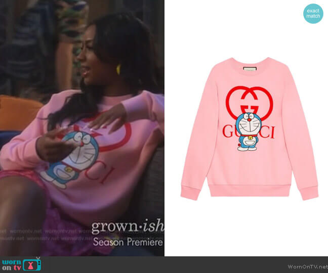 Gucci X Doraemon logo-print Sweatshirt worn by Justine Skye on Grown-ish