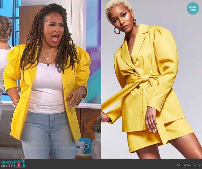 INC International Concepts Ade Samuel for INC Puff-Sleeve Belted Jacket worn by Kim Whitley on The Talk