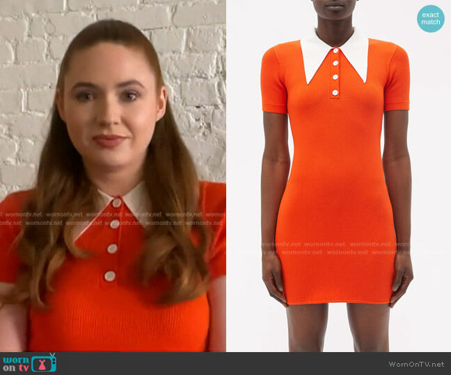 Point-Collar Ribbed-Jersey Mini Dress by JoosTricot worn by Karen Gillan on The Talk