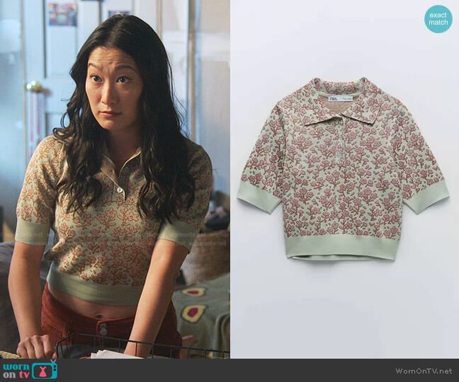 Jacquard Knit Polo by Zara worn by Sumi (Kara Wang) on Good Trouble