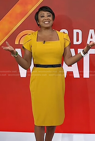 Janice Huff's yellow square neck sheath dress on Today