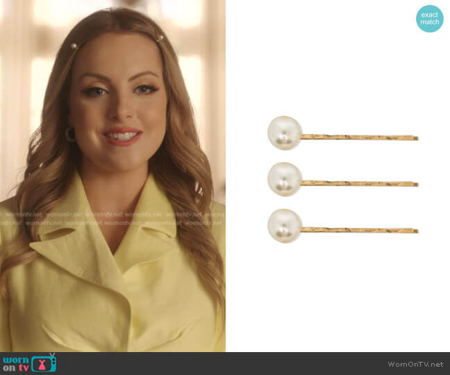 Gabriella Bobby Pin set by Jennifer Behr worn by Fallon Carrington (Elizabeth Gillies) on Dynasty