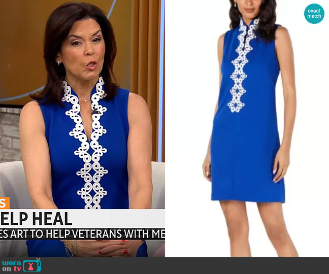 Jessica Howard Embroidered Trim Sleeveless Dress worn by Meg Oliver on CBS Mornings