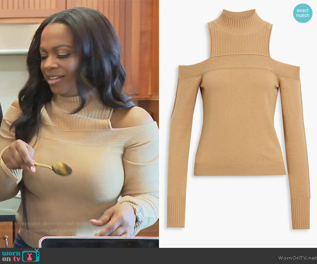 Jonathan Simkhai Off-the-shoulder ribbed-knit sweater worn by Kandi Burruss on The Real Housewives of Atlanta