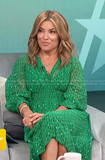 Kit’s green metallic print dress on Access Hollywood
