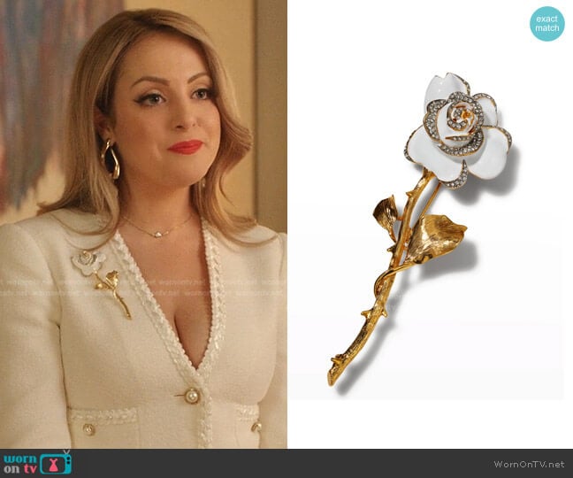 Rhinestone & Enamel Flower Pin by Kenneth Jay Lane worn by Fallon Carrington (Elizabeth Gillies) on Dynasty