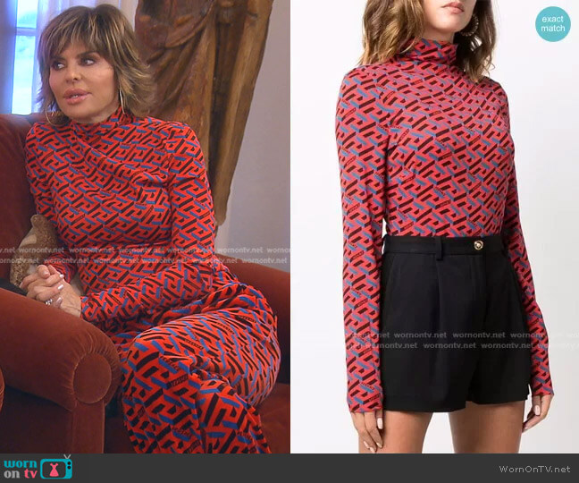 Versace La Greca Print Bodysuit worn by Lisa Rinna on The Real Housewives of Beverly Hills