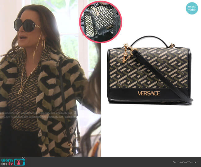 La Greca Signature Shoulder Bag by Versace worn by Kyle Richards on The Real Housewives of Beverly Hills
