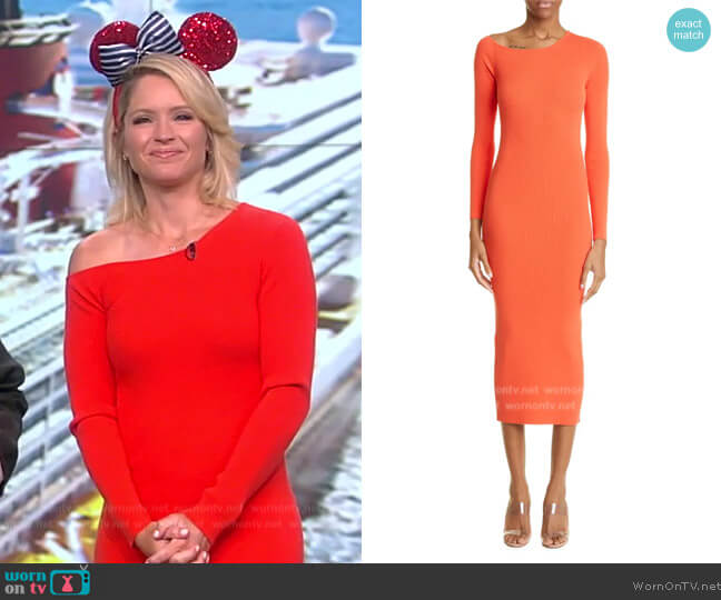 LaPointe One-Shoulder Long Sleeve Rib Midi Sweater Dress worn by Sara Haines on The View