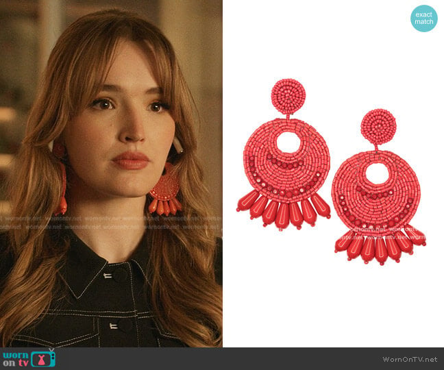 Seed Bead Round Gypsy Hoop Earrings by Kenneth Jay Lane worn by Kirby Anders (Maddison Brown) on Dynasty