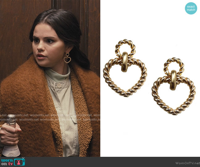 Bambola Heart Drop Earrings by Laura Lombardi worn by Mabel Mora (Selena Gomez) on Only Murders in the Building