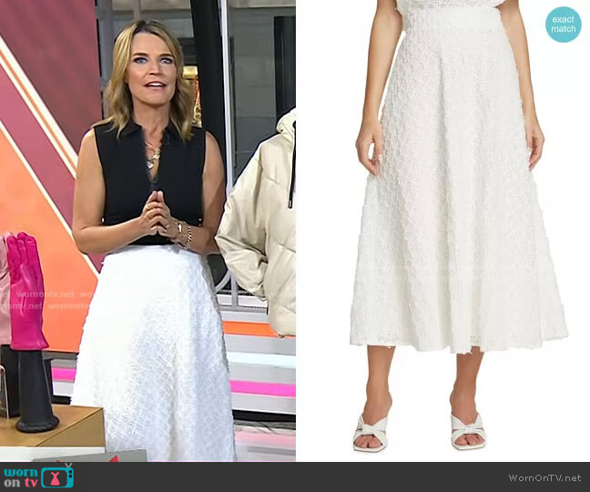 Lela Rose Embroidered Eyelet Midi-Skirt worn by Savannah Guthrie on Today