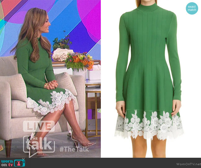 Lela Rose Lace Hem Rib-Knit Dress worn by Nicole Lapin on The Talk