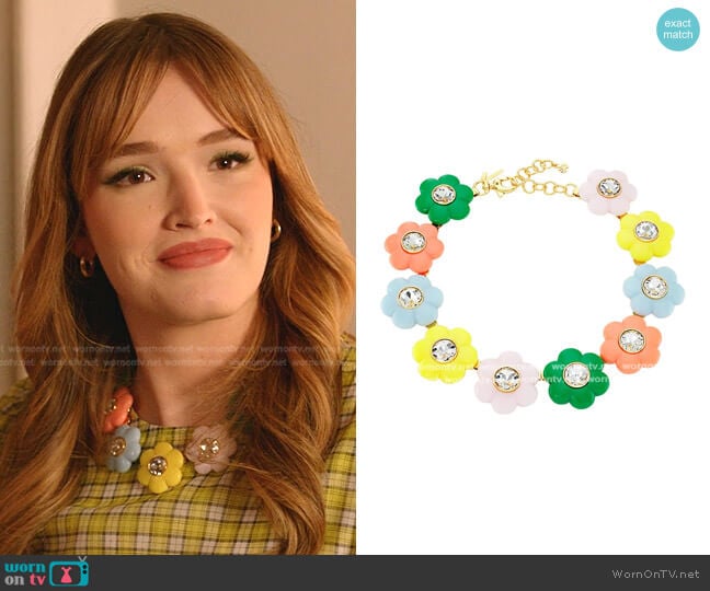 Daphne Flower Collar Necklace by Lele Sadoughi worn by Kirby Anders (Maddison Brown) on Dynasty