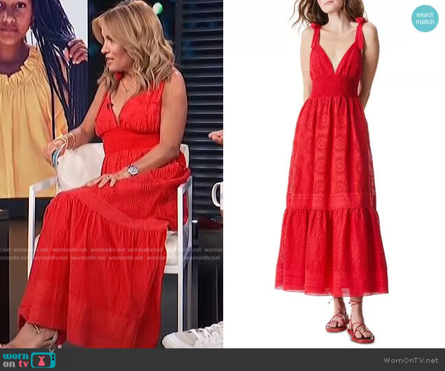 Levine Smocked Cotton & Linen Eyelet Sundress by Alice + Olivia worn by Kit Hoover on Access Hollywood