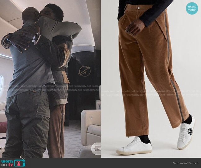 8 Moncler Palm Angels Side-Stripe Pleated Cotton-Corduroy Trousers worn by Tom Swift (Tian Richards) on Tom Swift