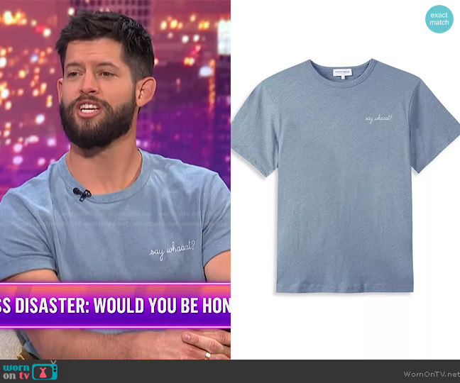 Maison Labiche Say Whaaat? Cotton Tee worn by Hunter March on E! News