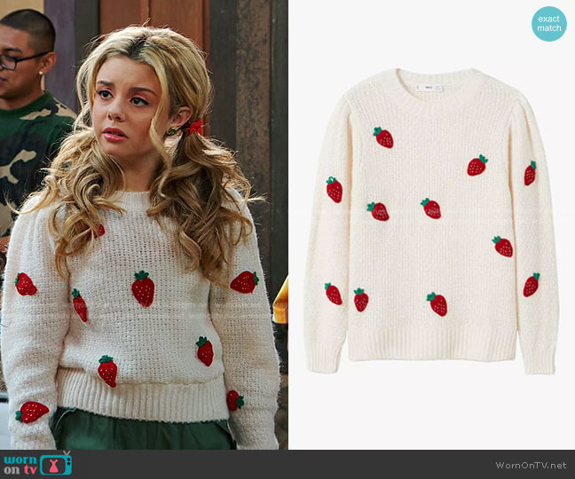 Mango Strawberry Embroidered Jumper worn by Destiny Baker (Mallory James Mahoney) on Bunkd