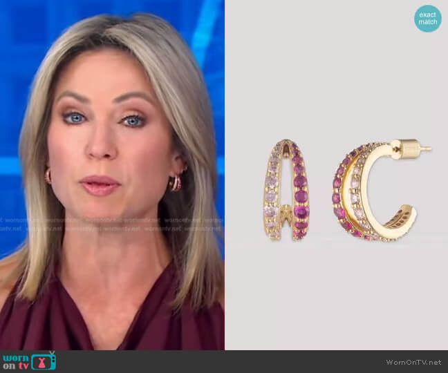 Mariah Swarovski Double Hoop Earrings by Bonheur Jewelry worn by Amy Robach on Good Morning America