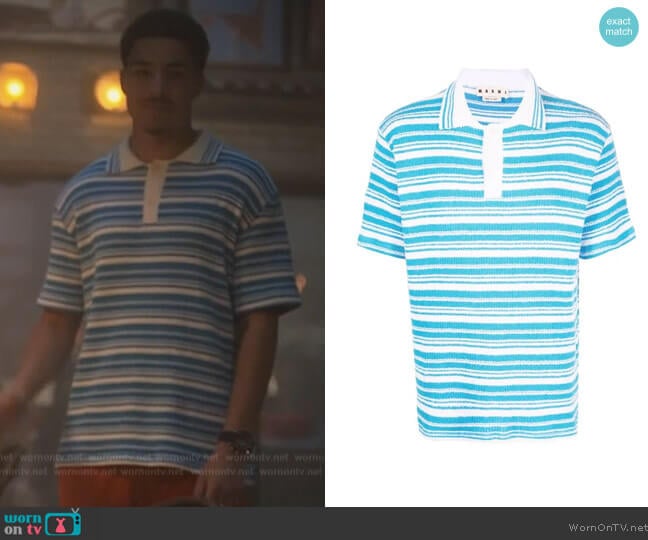 Marni Striped Rib Knit Polo Shirt worn by Marcus Scribner on Grown-ish