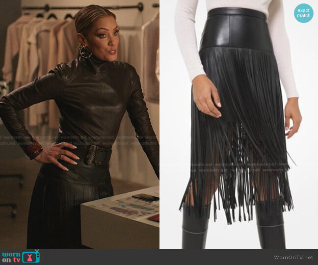 Plonge Leather Fringed Skirt by Michael Kors worn by Dominique Deveraux (Michael Michele) on Dynasty