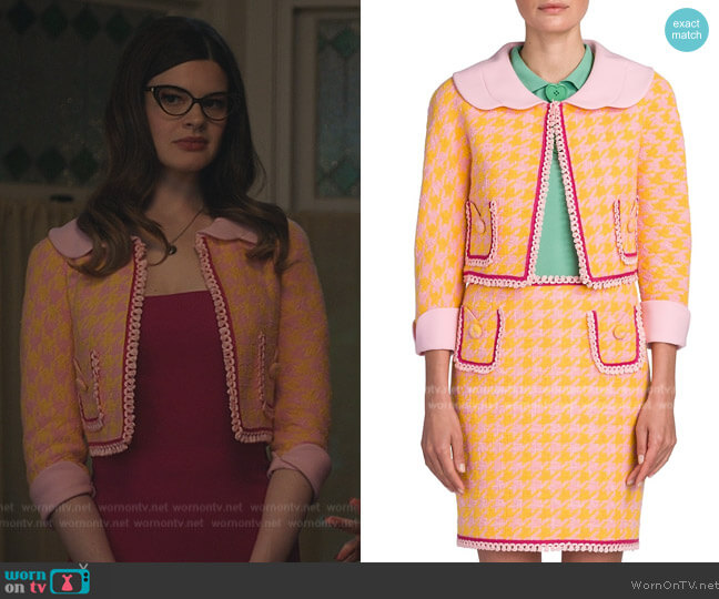 Moschino Ladies Who Lunch Cropped Jacket worn by Caroline Day on Riverdale