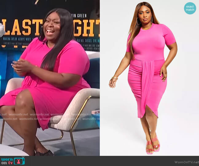 Trendy Plus Size Faux-Wrap Dress by Nina Parker worn by Loni Love on E! News