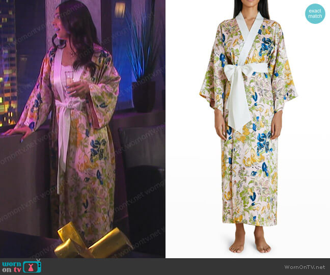 Luxury Peony Floral-Print Silk Robe by Olivia Von Halle worn by Gabi Hernandez (Camila Banus) on Days of our Lives