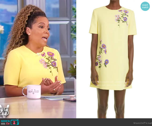 Oscar de la Renta Floral Embroidered Wool Blend Shift Dress worn by Sunny Hostin on The View