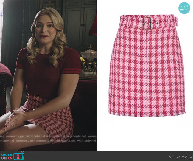Belted Check-print Mini Skirt by Pinko worn by Polly Cooper (Tiera Skovbye) on Riverdale