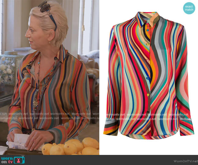 Swirl-print silk shirt by PS Paul Smith worn by Dorinda Medley on The Real Housewives Ultimate Girls Trip