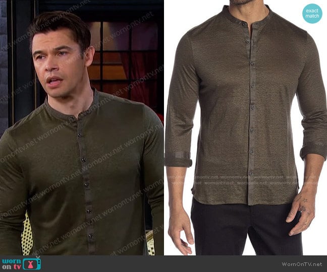 Band-Collar Shirt by John Varvatos worn by Paul Telfer on Days of our Lives