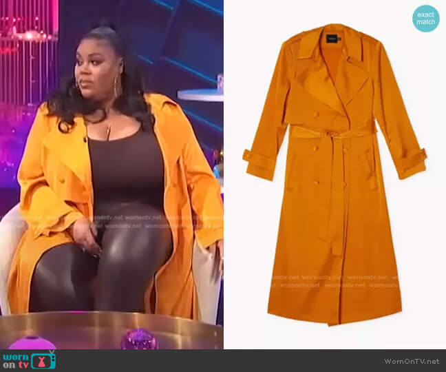 Premium Satin Trench Coat by Megan Fox x Boohoo worn by Nina Parker on E! News