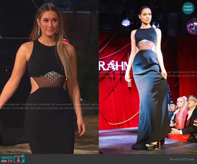 Randi Rahm Cutout Gown with Mesh and Pearl Details worn by Rachel Recchia on The Bachelorette