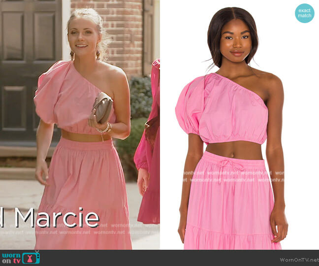 SWF One Shoulder Puff Sleeve Crop and Skirt worn by Taylor Ann Green on Southern Charm