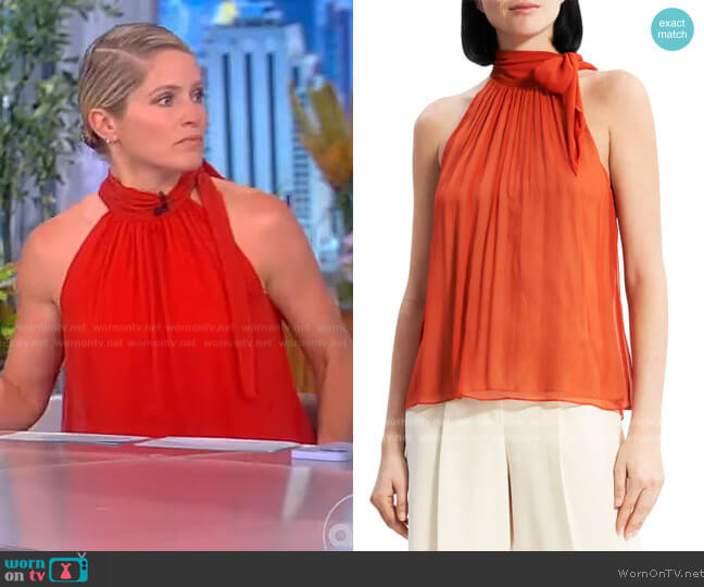 Theory Halter Bow Silk Top worn by Sara Haines on The View