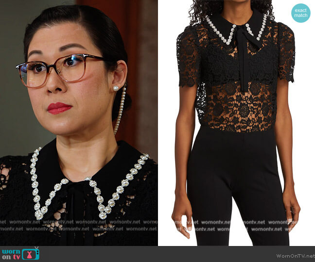 Self Portrait Guipure Lace Top worn by Sherri Kansky (Ruthie Ann Miles) on All Rise