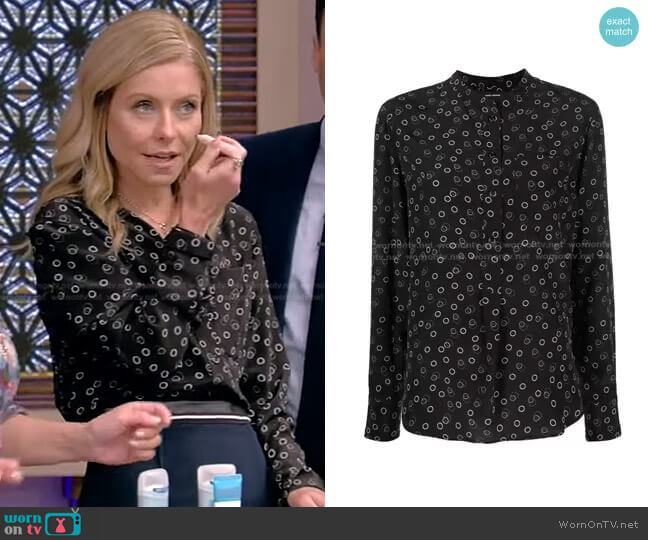 Spot-Print Silk Blouse by Isabel Marant worn by Kelly Ripa on Live with Kelly and Mark